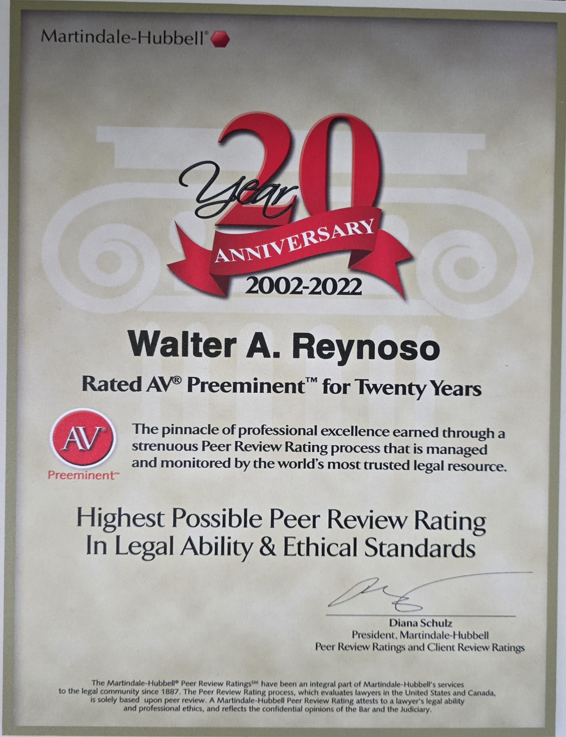 2002-2022 Rated AV Preminent for Twenty Years 2002-2022 Rated AV Preminent for Twenty Years
